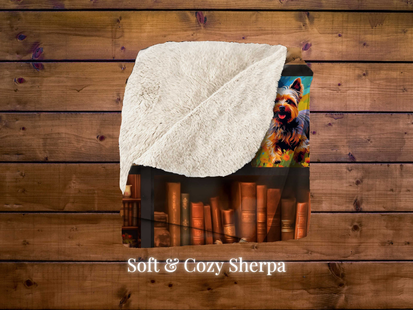 Sherpa Blanket, Two Colors - Cozy Yorkie Terrier Puppy Printed Throw, Pet Lover Gift, Soft Plush Cover, Dog Mom Dorm Bedding, Warm Fleece