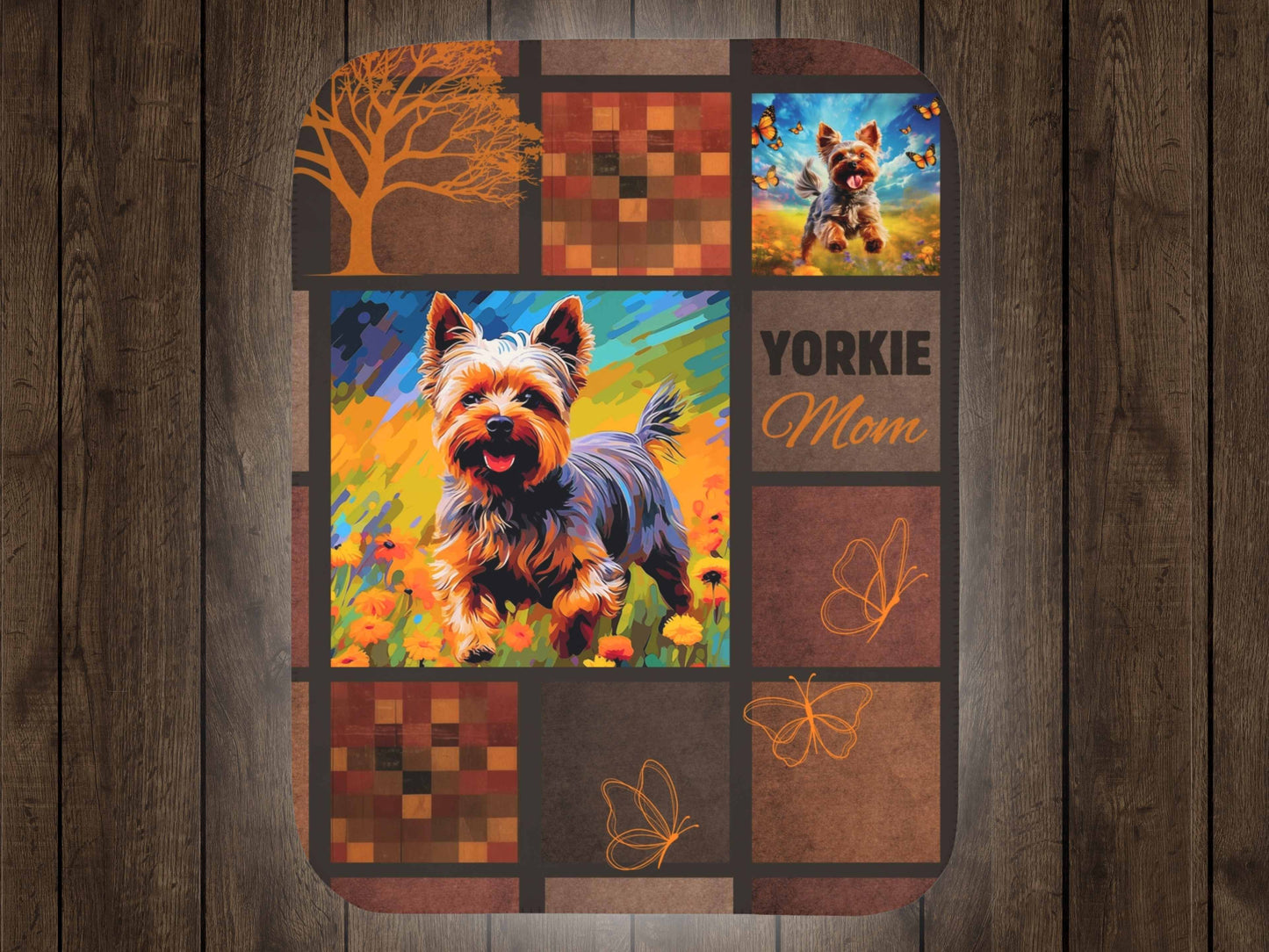 Sherpa Blanket, Cozy Yorkie Terrier Chasing Butterflies Puppy Printed Throw - Pet Lover Gift, Soft Plush Cover, Dog Mom Dorm Bedding, Warm