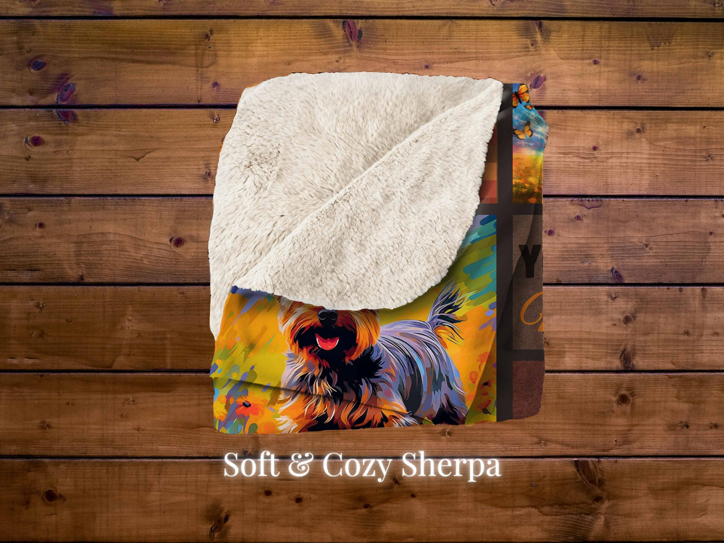 Sherpa Blanket, Cozy Yorkie Terrier Chasing Butterflies Puppy Printed Throw - Pet Lover Gift, Soft Plush Cover, Dog Mom Dorm Bedding, Warm