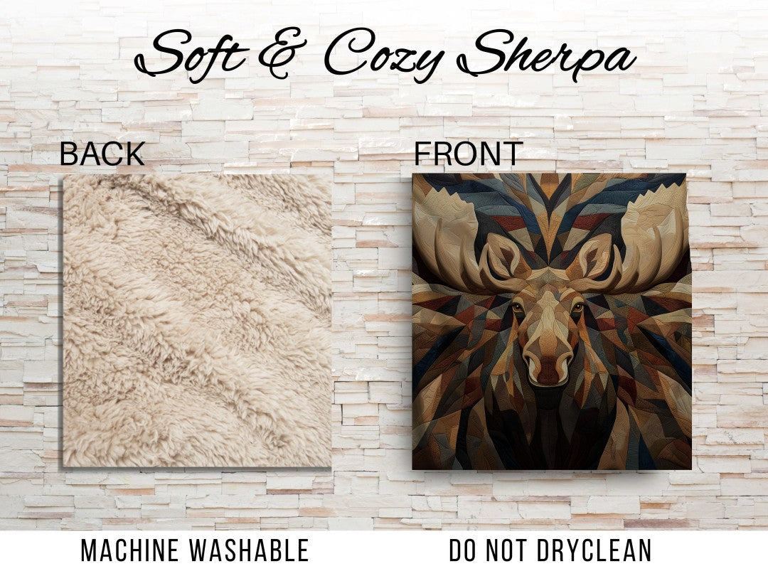 Sherpa Throw Blanket - Rustic Cabin Moose Design - Soft Plush Throw Blanket