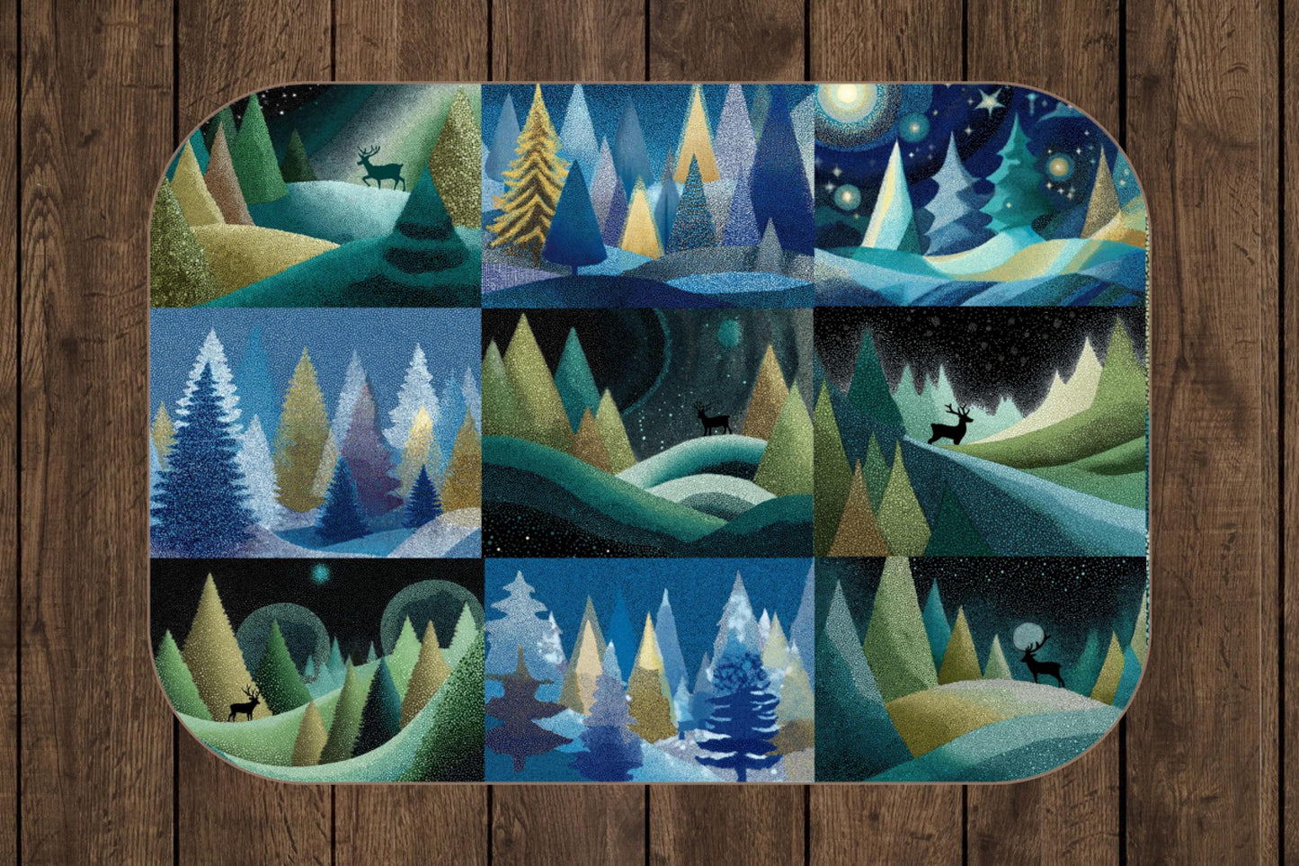 Winter Forest Patchwork Sherpa Throw Blanket Woodland Night Design