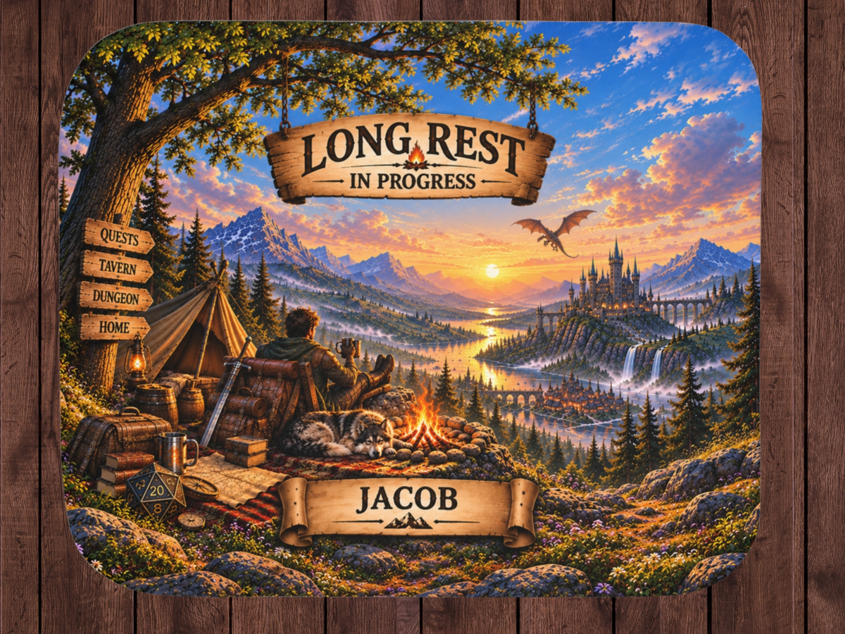 Personalized Gamer Sherpa Blanket, Long Rest in Progress Fantasy RPG Blanket, Custom Name Gift