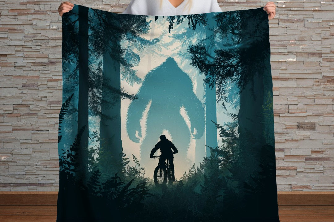 Sherpa Throw Blanket - Bigfoot Mountain Biker - Soft Plush Throw Blanket