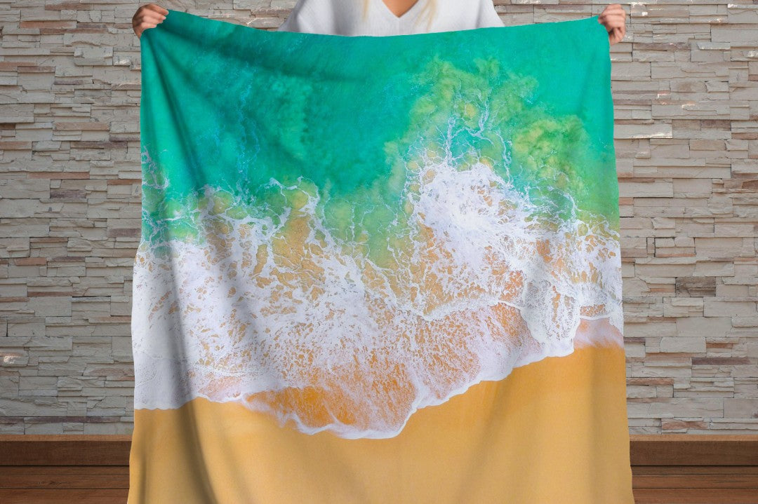 Sherpa Throw Blanket - Beach and Sand Tropical - Soft Plush Throw Blanket