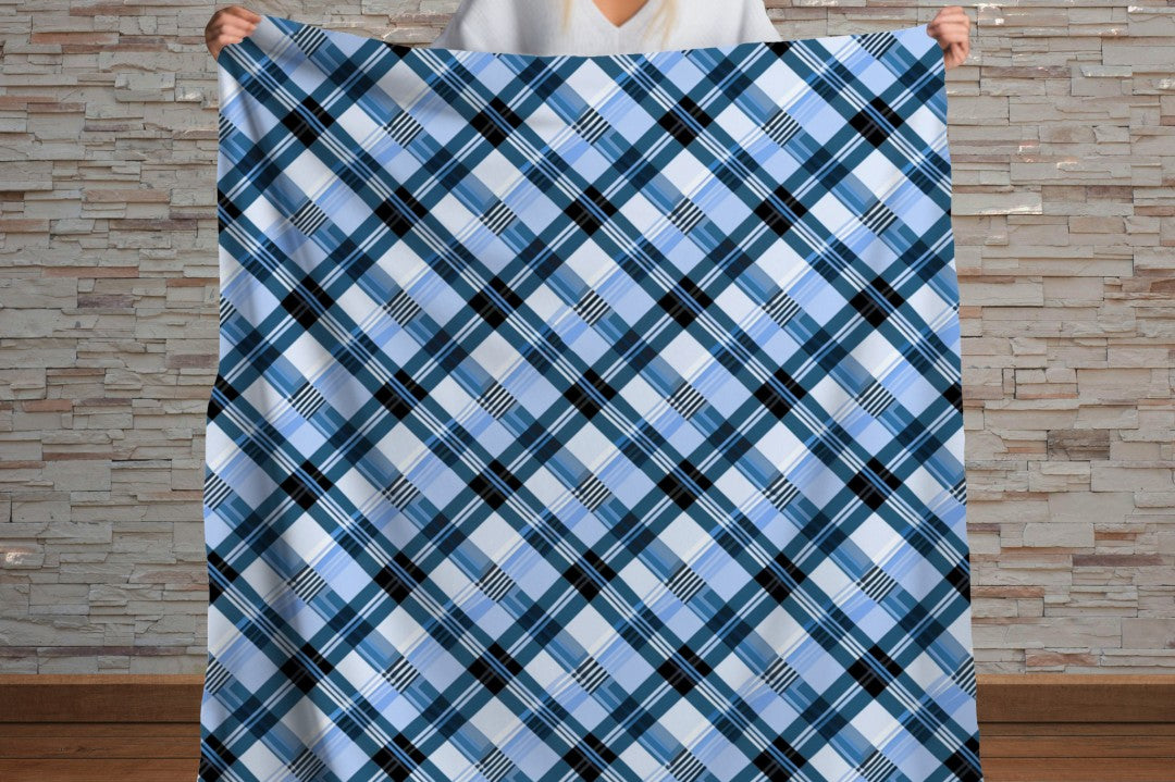 Sherpa Throw Blanket - Blue and Light Blue Plaid Design - Soft Plush Throw Blanket