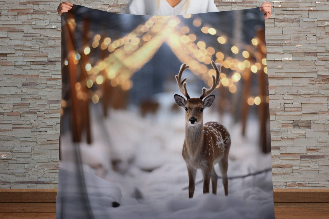 Sherpa Throw Blanket - Christmas Deer - Soft Plush Throw Blanket