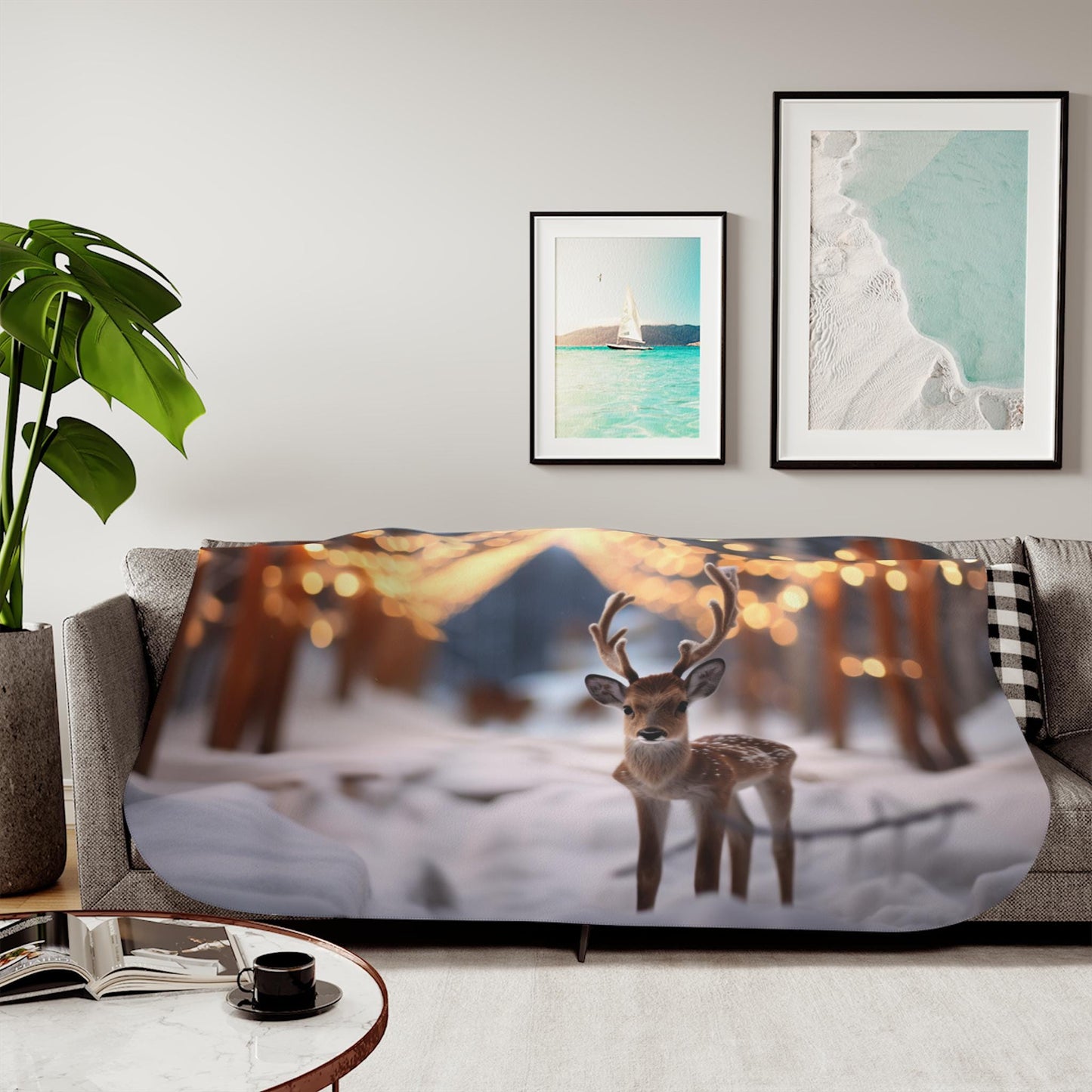 Sherpa Throw Blanket - Christmas Deer - Soft Plush Throw Blanket-Jacobson Cottage