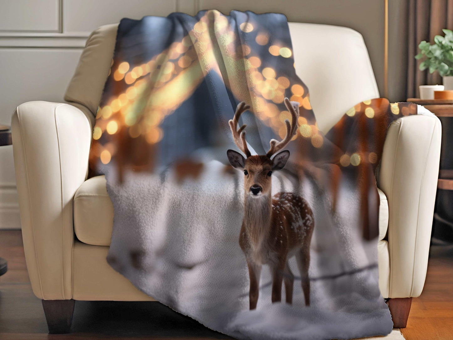 Sherpa Throw Blanket - Christmas Deer - Soft Plush Throw Blanket-Jacobson Cottage