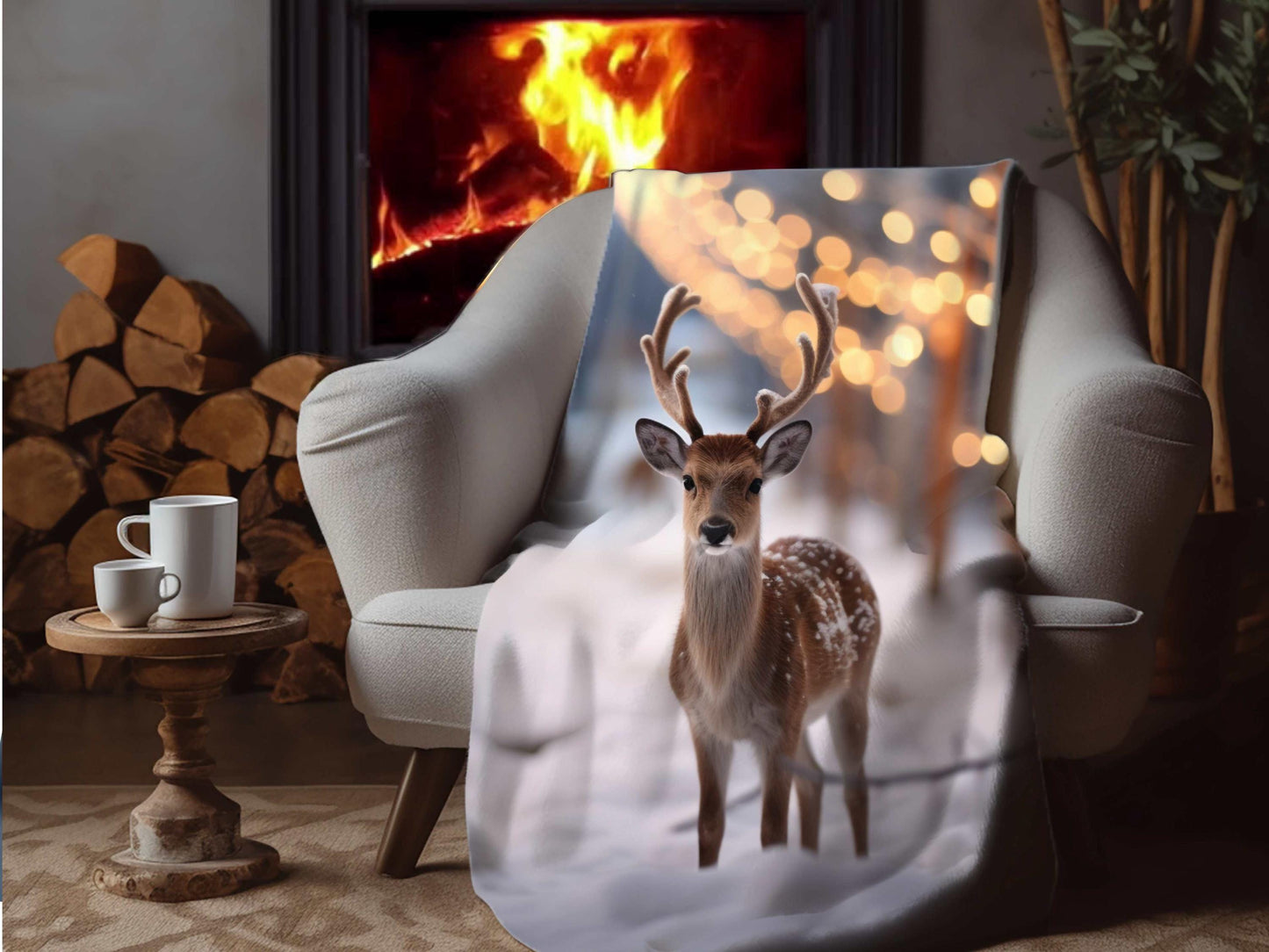 Sherpa Throw Blanket - Christmas Deer - Soft Plush Throw Blanket-Jacobson Cottage