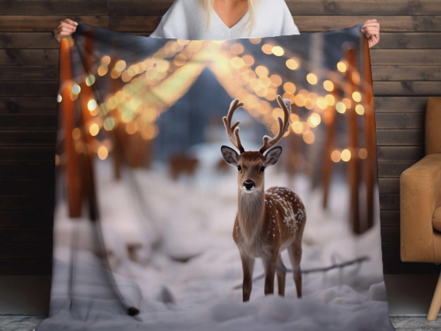 Sherpa Throw Blanket - Christmas Deer - Soft Plush Throw Blanket-Jacobson Cottage