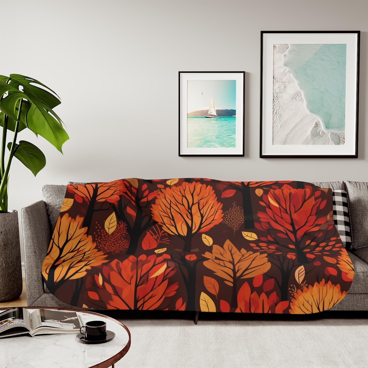 Sherpa Throw Blanket - Fall Leaves Autumn - Soft Plush Throw Blanket-Jacobson Cottage