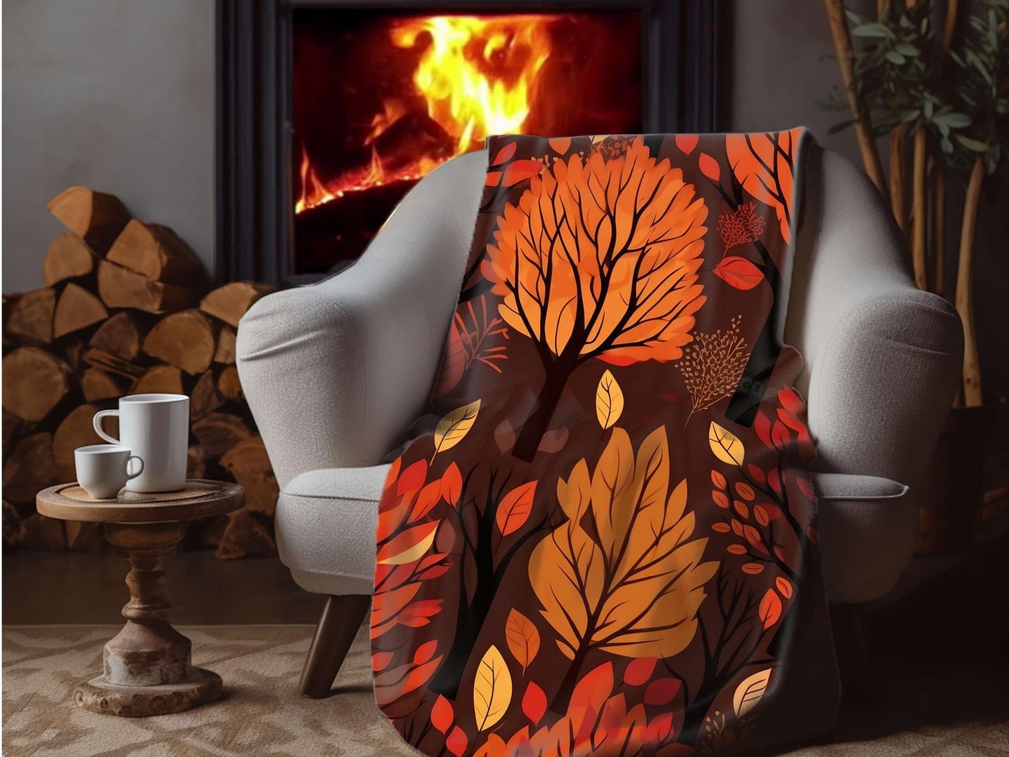 Sherpa Throw Blanket - Fall Leaves Autumn - Soft Plush Throw Blanket-Jacobson Cottage