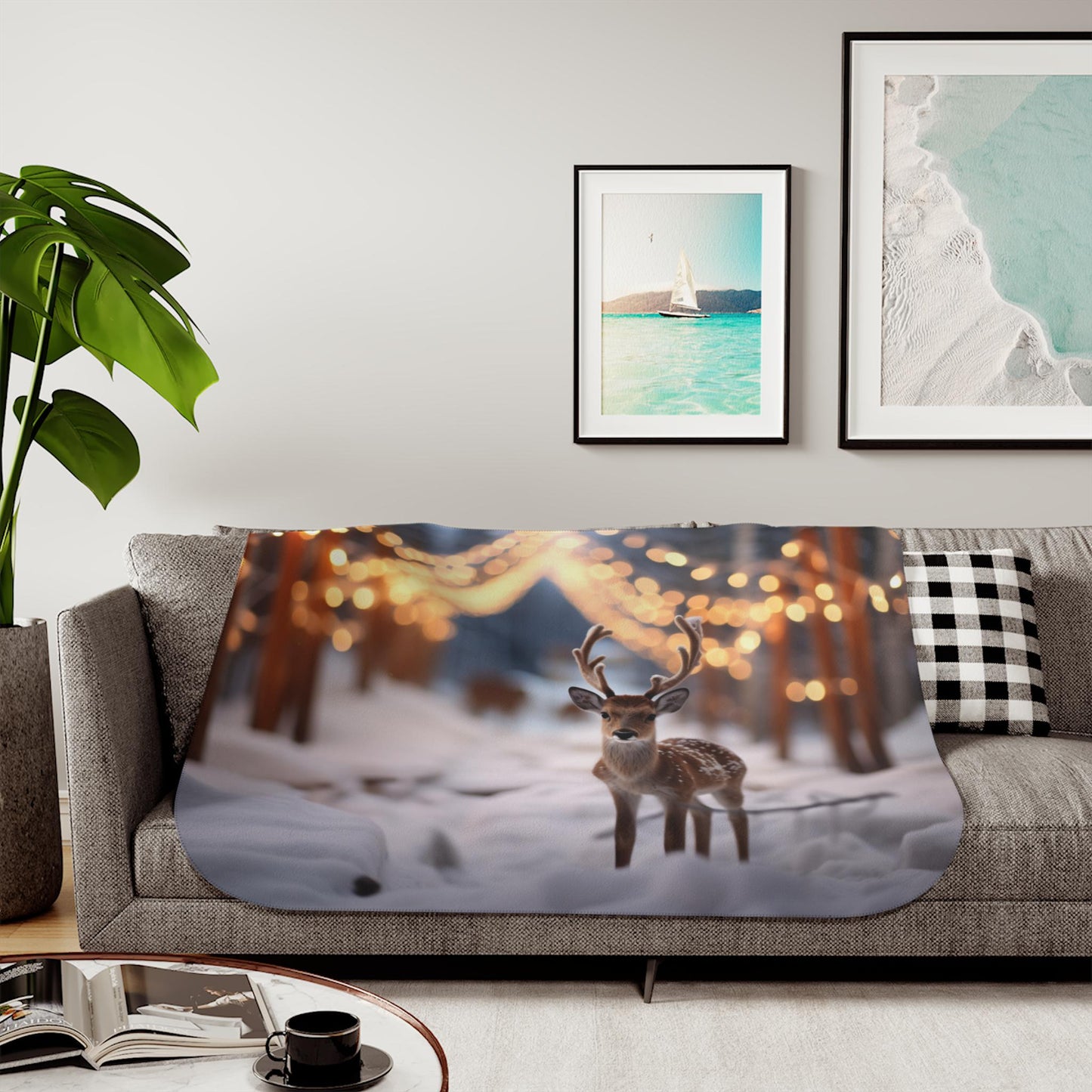 Sherpa Throw Blanket - Christmas Deer - Soft Plush Throw Blanket-Jacobson Cottage