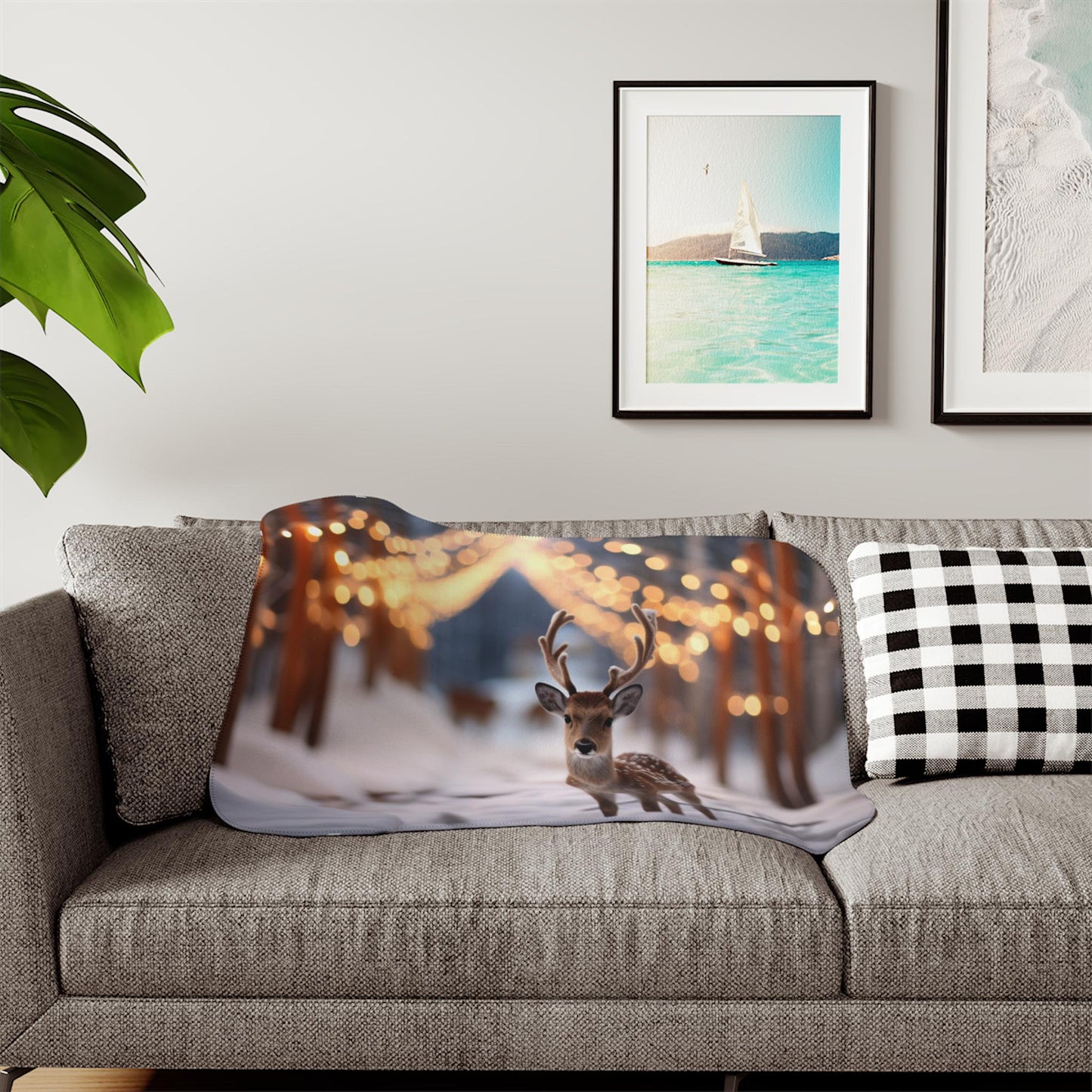 Sherpa Throw Blanket - Christmas Deer - Soft Plush Throw Blanket-Jacobson Cottage