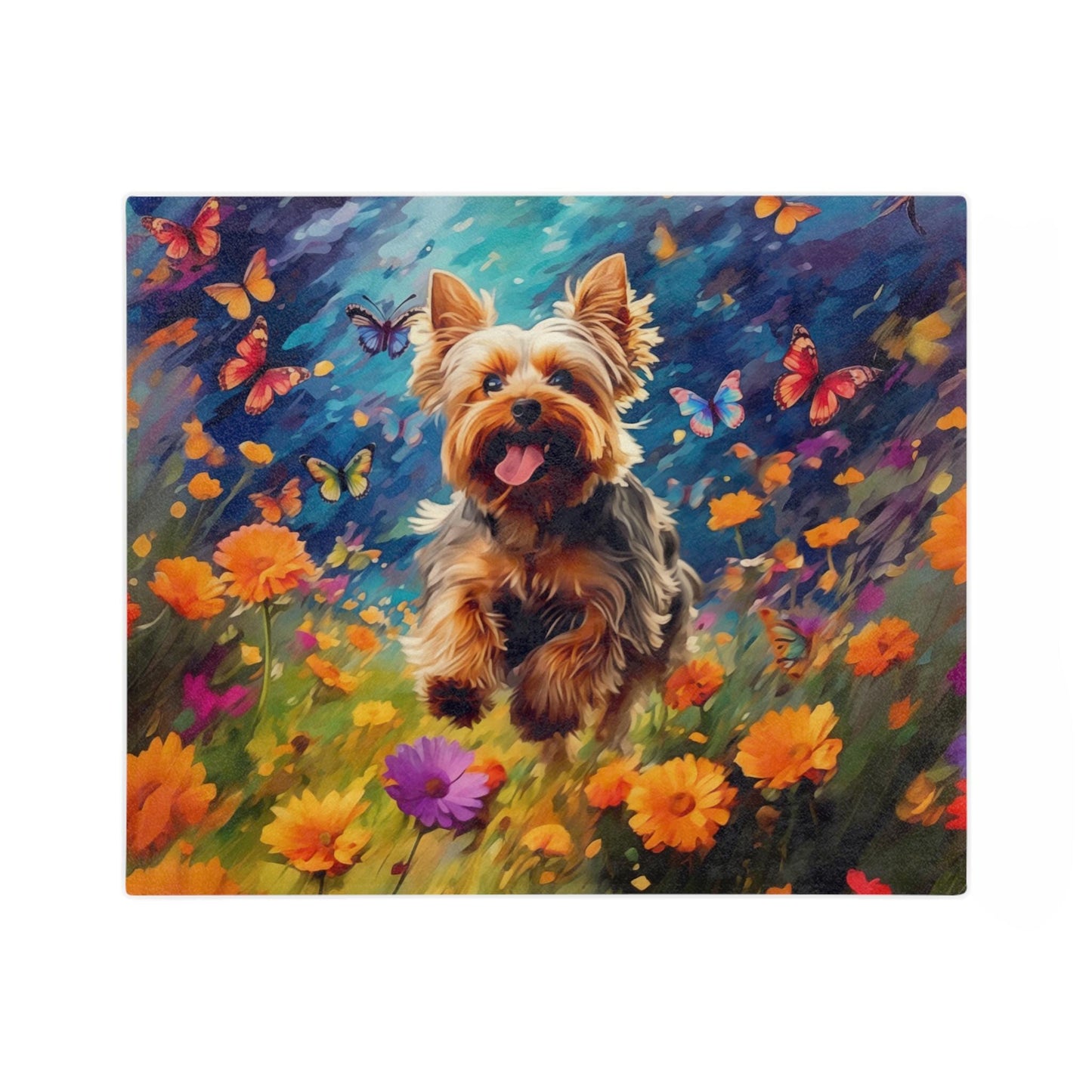 Sherpa Throw Blanket - Yorkie in Garden Yorkshire Terrier - Soft Plush Throw Blanket-Jacobson Cottage