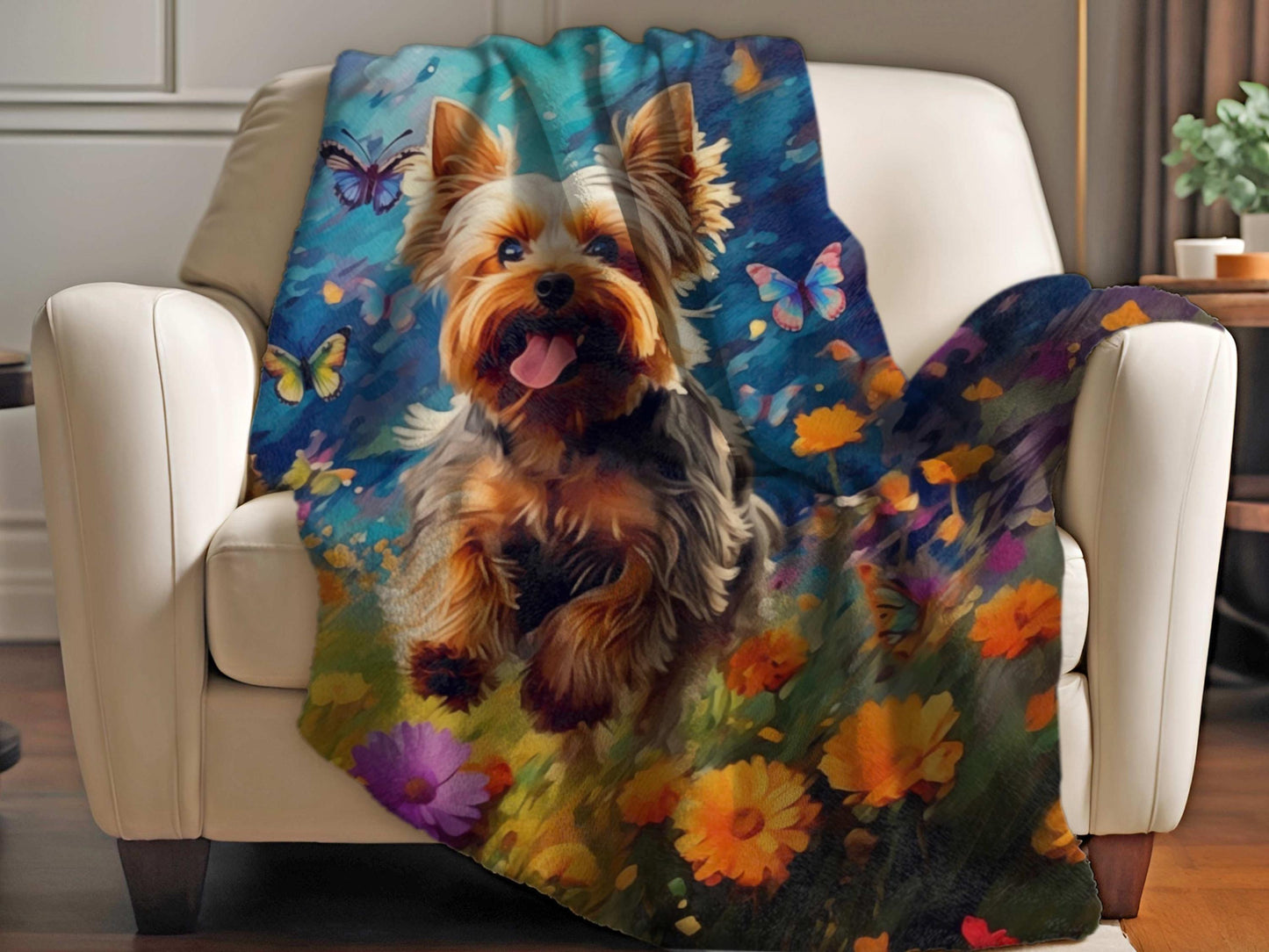 Sherpa Throw Blanket - Yorkie in Garden Yorkshire Terrier - Soft Plush Throw Blanket-Jacobson Cottage