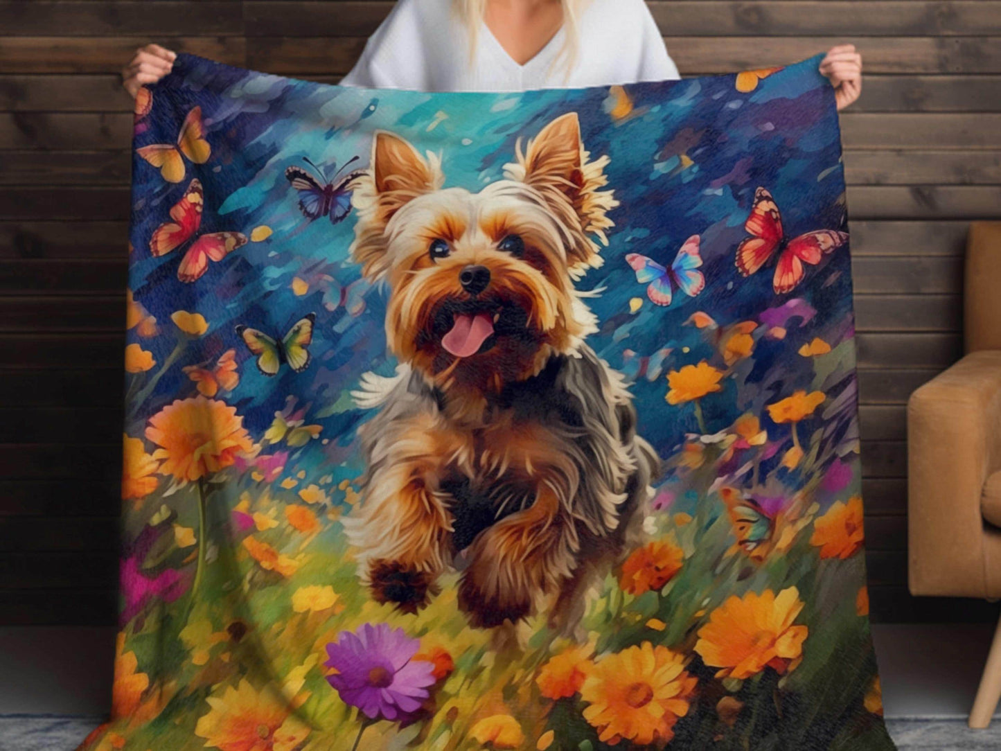 Sherpa Throw Blanket - Yorkie in Garden Yorkshire Terrier - Soft Plush Throw Blanket-Jacobson Cottage