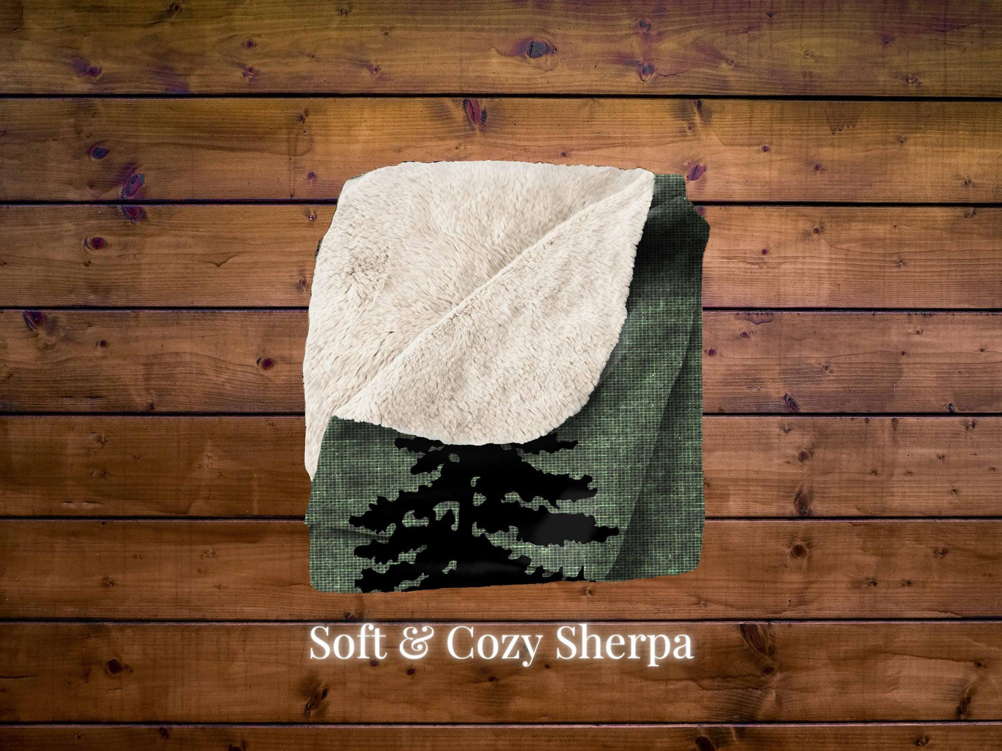 Sherpa Throw Blanket - Green Christmas Bear in the Woods - Soft Plush Throw Blanket-Jacobson Cottage