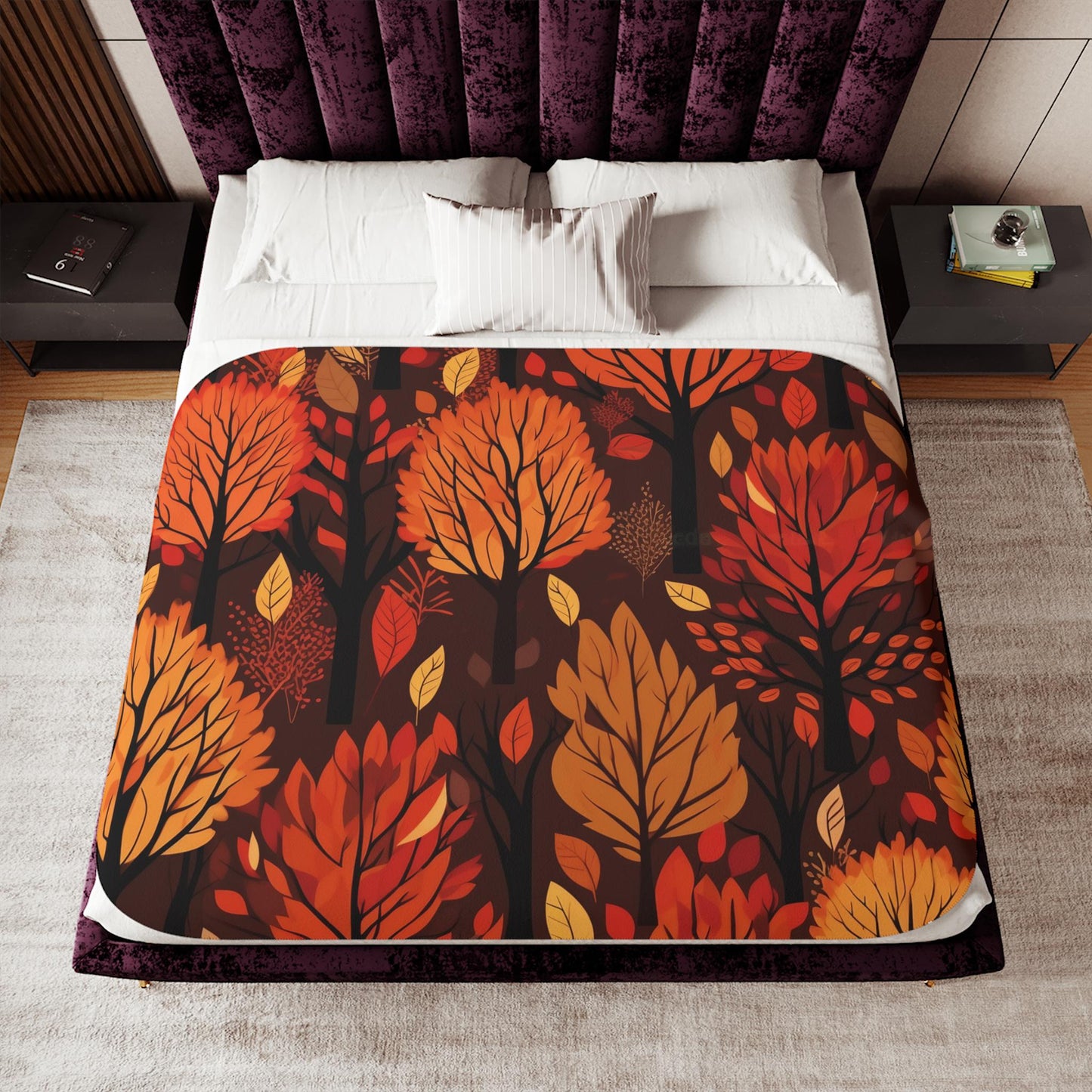 Sherpa Throw Blanket - Fall Leaves Autumn - Soft Plush Throw Blanket-Jacobson Cottage