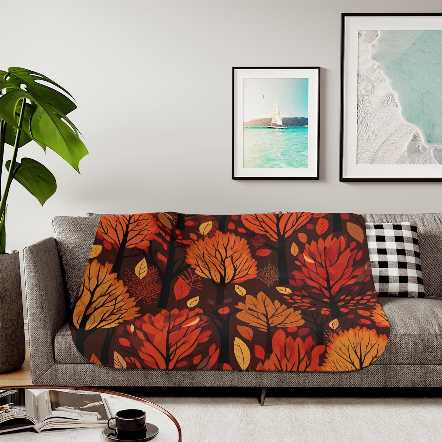 Sherpa Throw Blanket - Fall Leaves Autumn - Soft Plush Throw Blanket-Jacobson Cottage