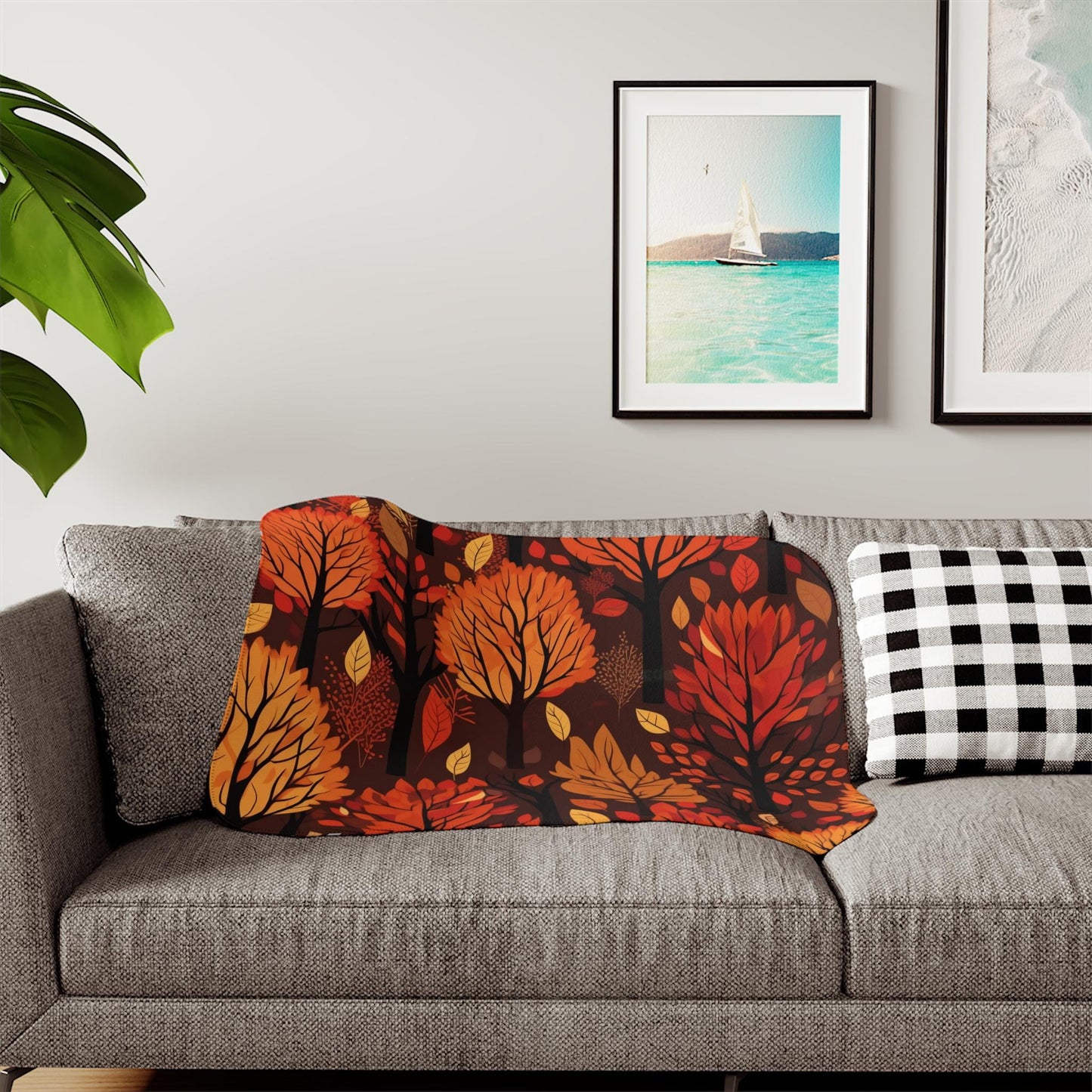 Sherpa Throw Blanket - Fall Leaves Autumn - Soft Plush Throw Blanket-Jacobson Cottage