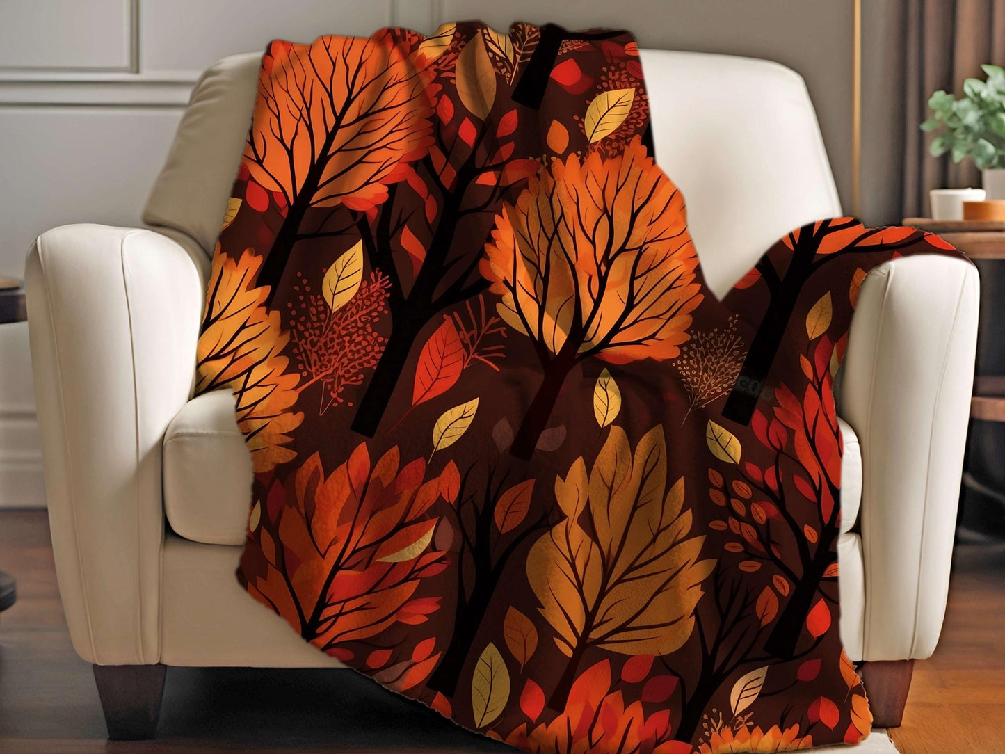Sherpa Throw Blanket - Fall Leaves Autumn - Soft Plush Throw Blanket-Jacobson Cottage
