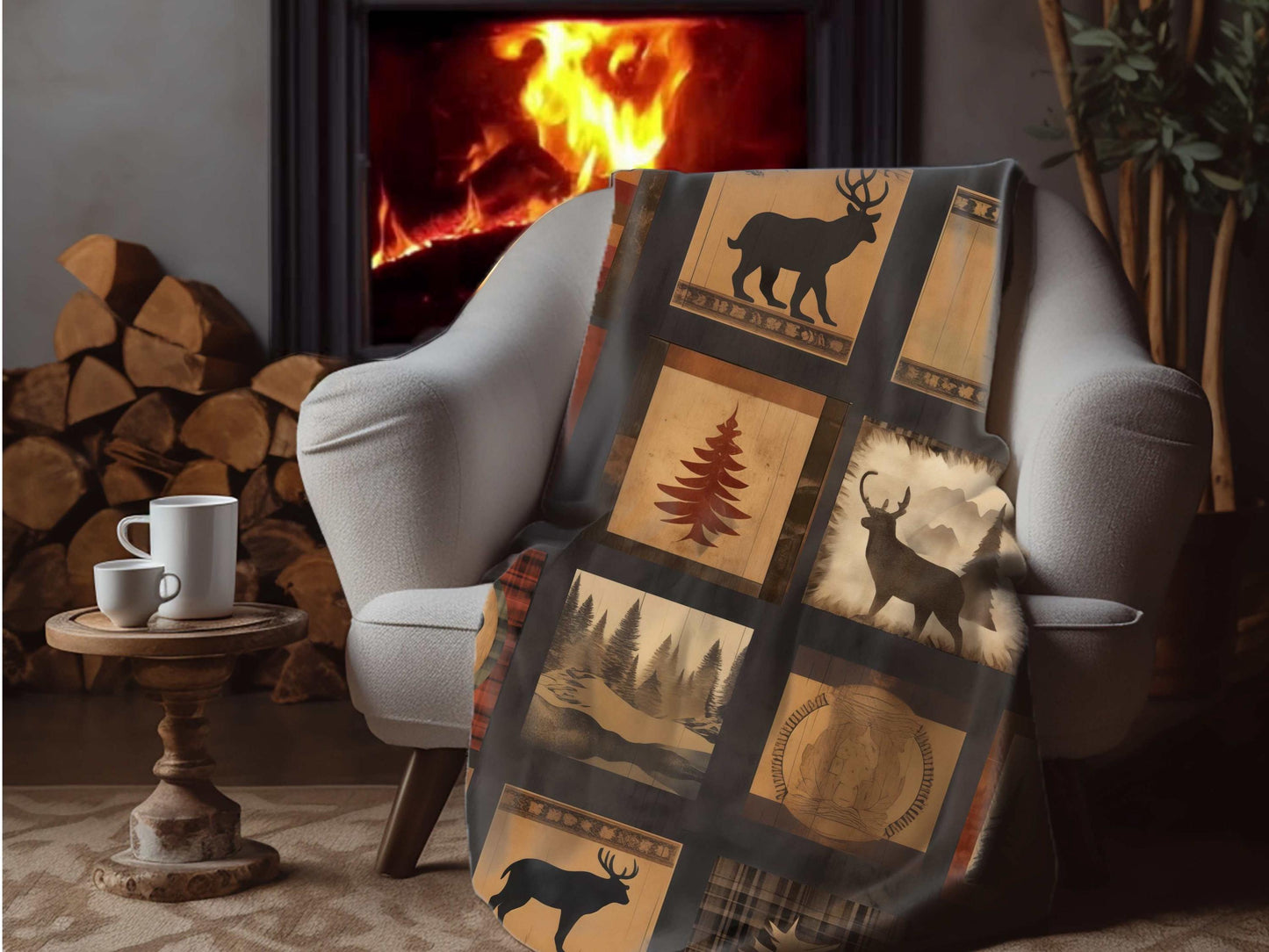 Sherpa Throw Blanket - Cabin in the woods Rustic Soft Plush Throw Blanket-Jacobson Cottage