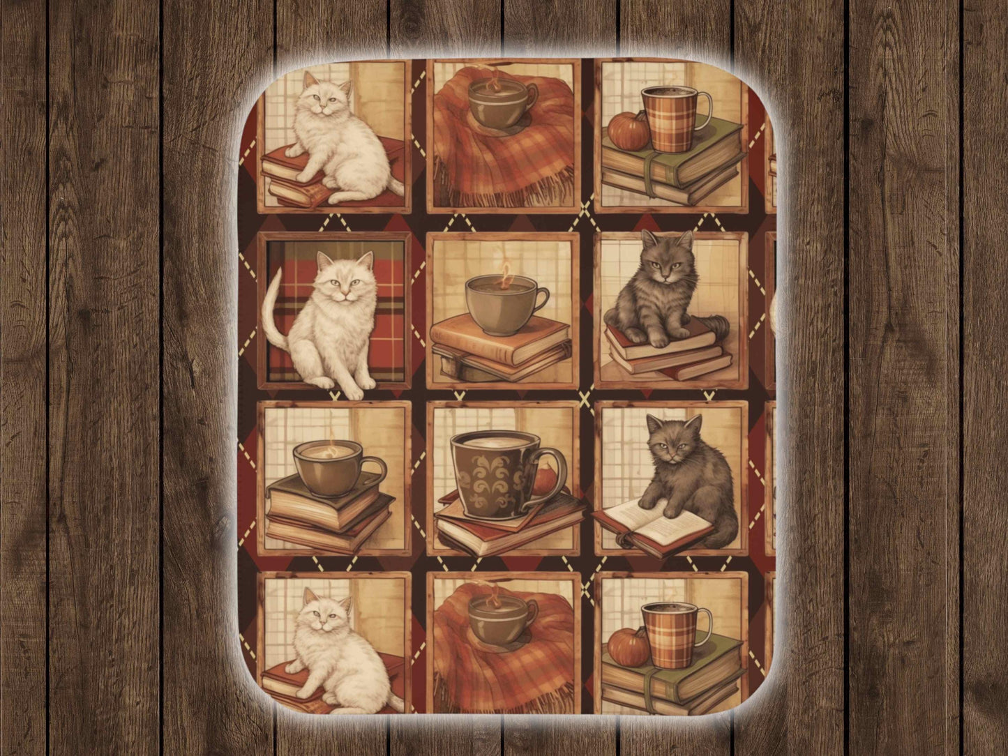 Sherpa Throw Blanket - Cozy Cat and Books - Soft Plush Throw Blanket-Jacobson Cottage