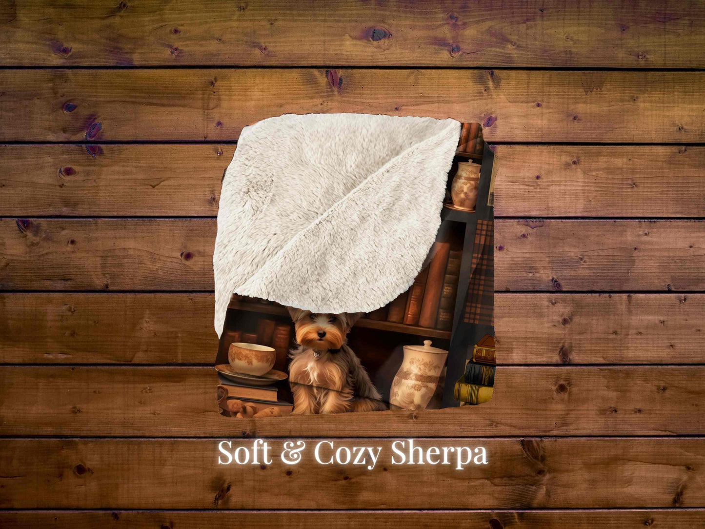 Sherpa Throw Blanket - Dog and Books Yorkshire Terrier - Soft Plush Throw Blanket-Jacobson Cottage