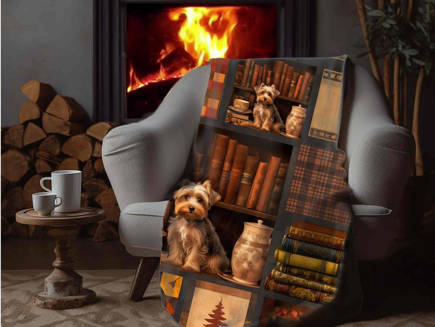 Sherpa Throw Blanket - Dog and Books Yorkshire Terrier - Soft Plush Throw Blanket-Jacobson Cottage