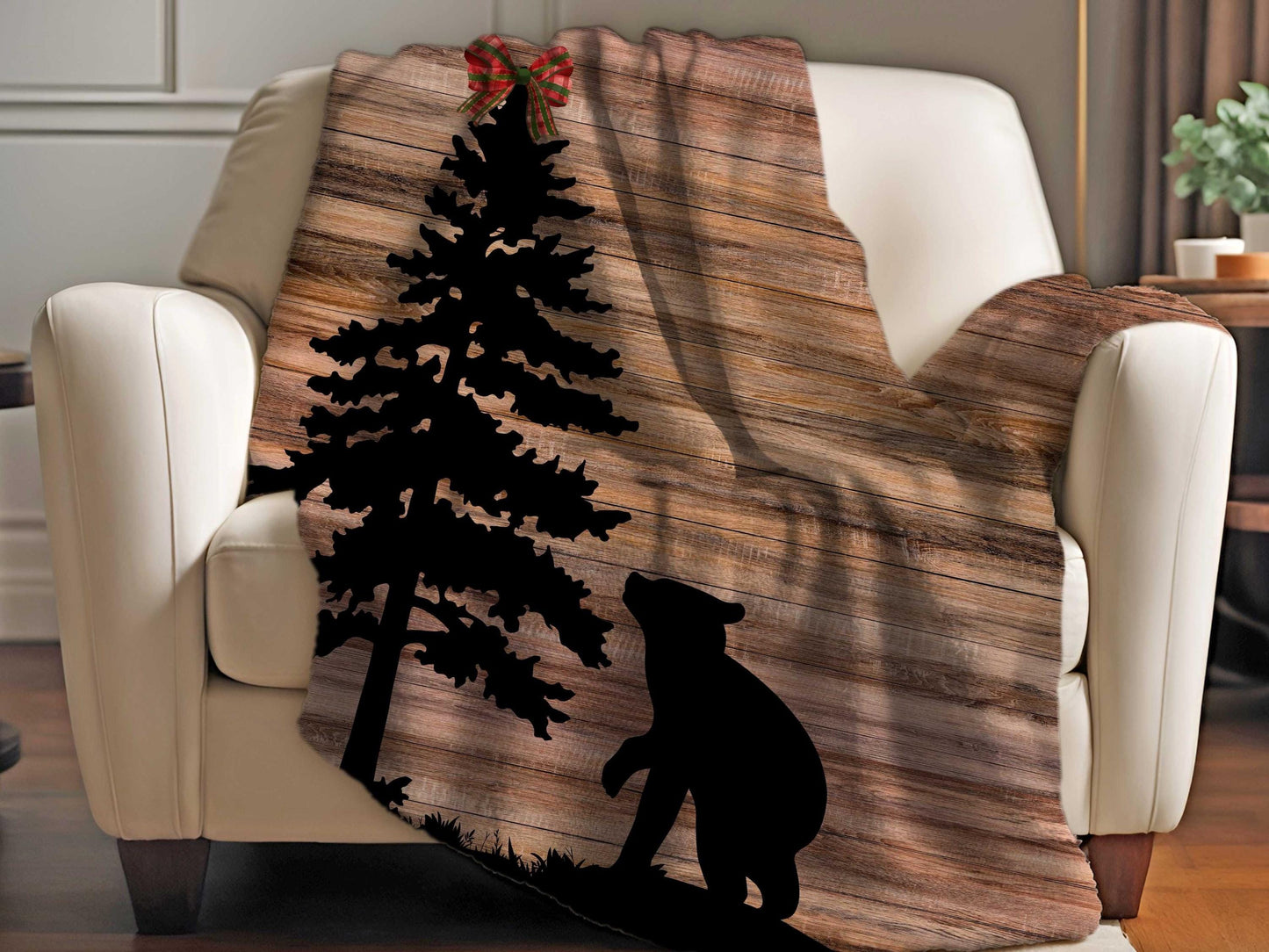 Sherpa Throw Blanket - Christmas Bear in the woods Soft Plush Throw Blanket-Jacobson Cottage