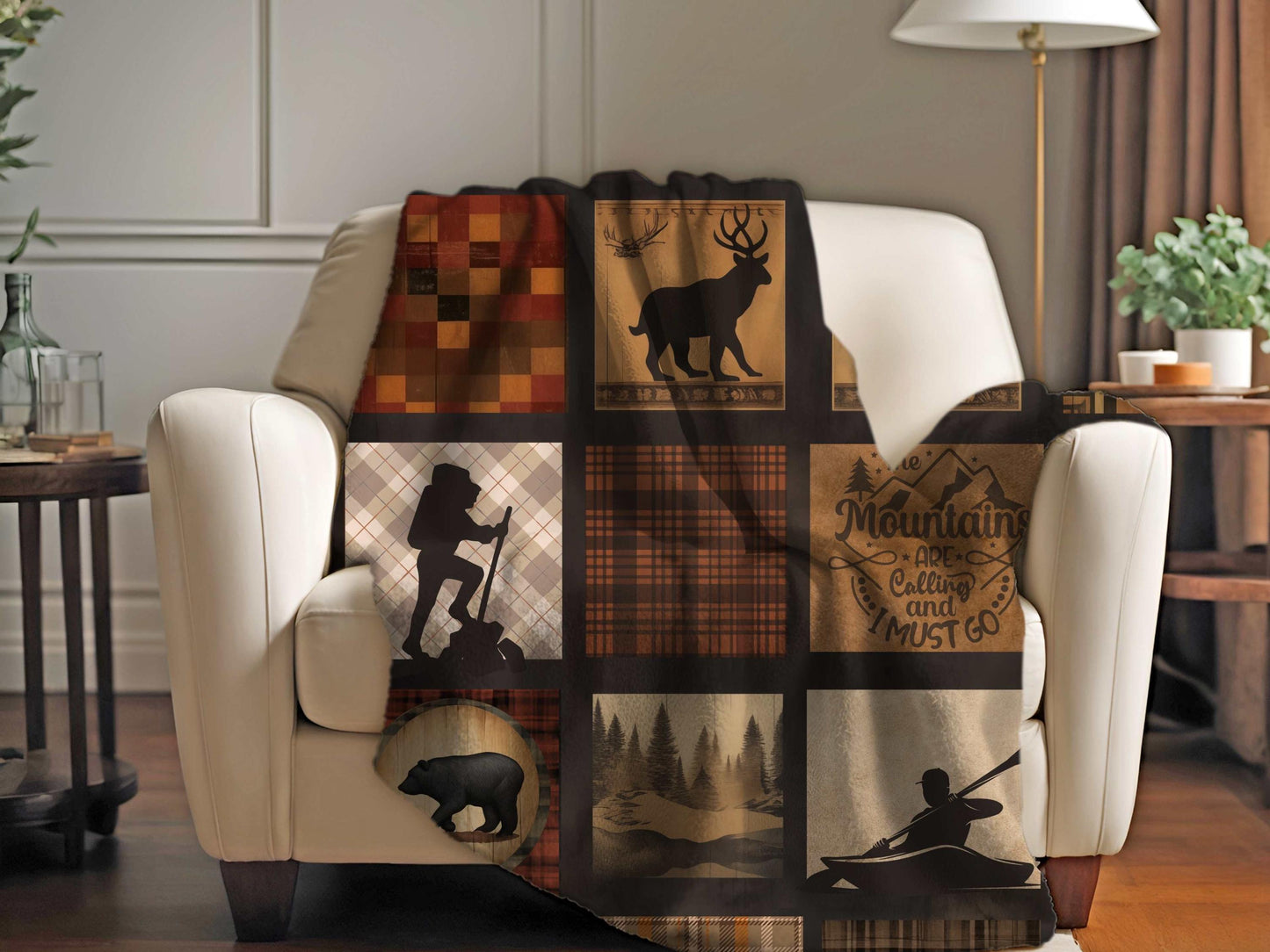 Sherpa Throw Blanket - Outdoor Adventure Cabin hiking and kayak - Soft Plush Throw Blanket-Jacobson Cottage