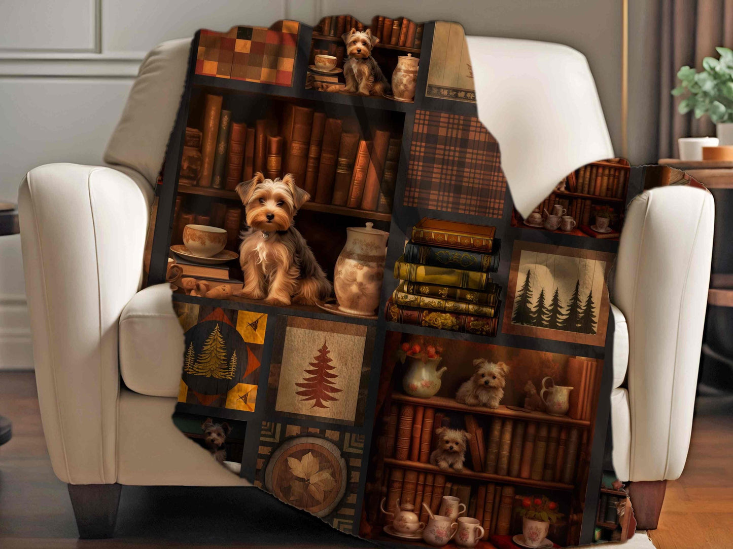 Sherpa Throw Blanket - Dog and Books Yorkshire Terrier - Soft Plush Throw Blanket-Jacobson Cottage