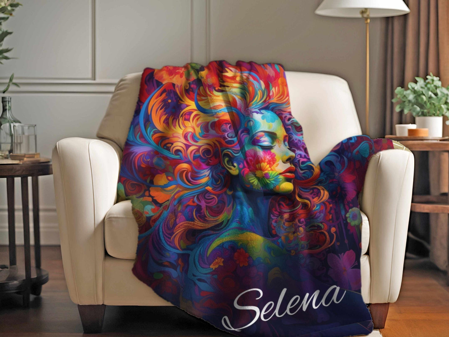 Sherpa Throw Blanket - Psychedelic Goddess Personalized Name - Soft Plush Throw Blanket-Jacobson Cottage