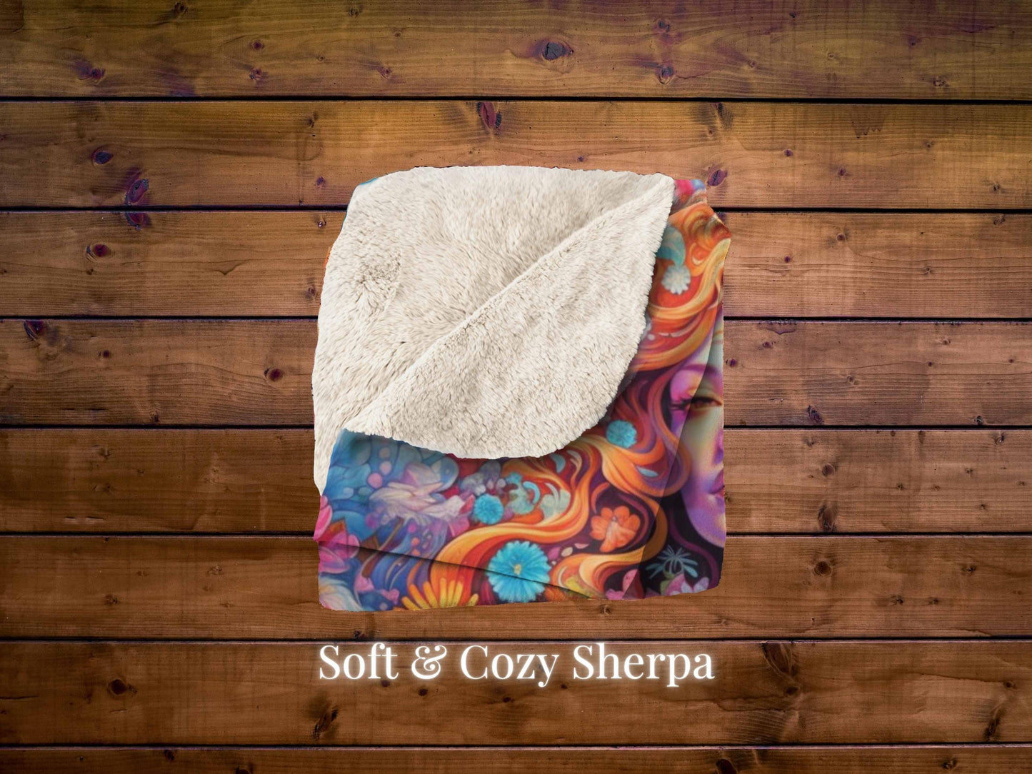 Sherpa Throw Blanket - Psychedelic Goddess with Custom Name Soft - Plush Throw Blanket-Jacobson Cottage