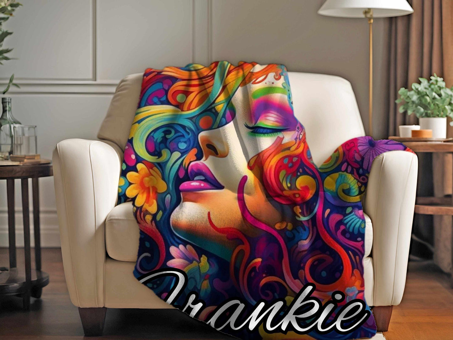 Sherpa Throw Blanket - Psychedelic Goddess Custom Name - Soft Plush Throw Blanket-Jacobson Cottage
