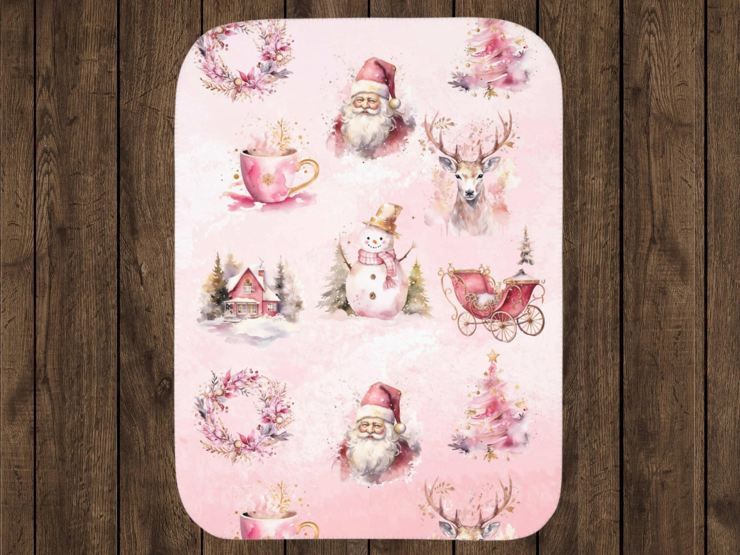 Sherpa Throw Blanket - Pink Christmas Santa Claus - Soft Plush Throw Blanket-Jacobson Cottage