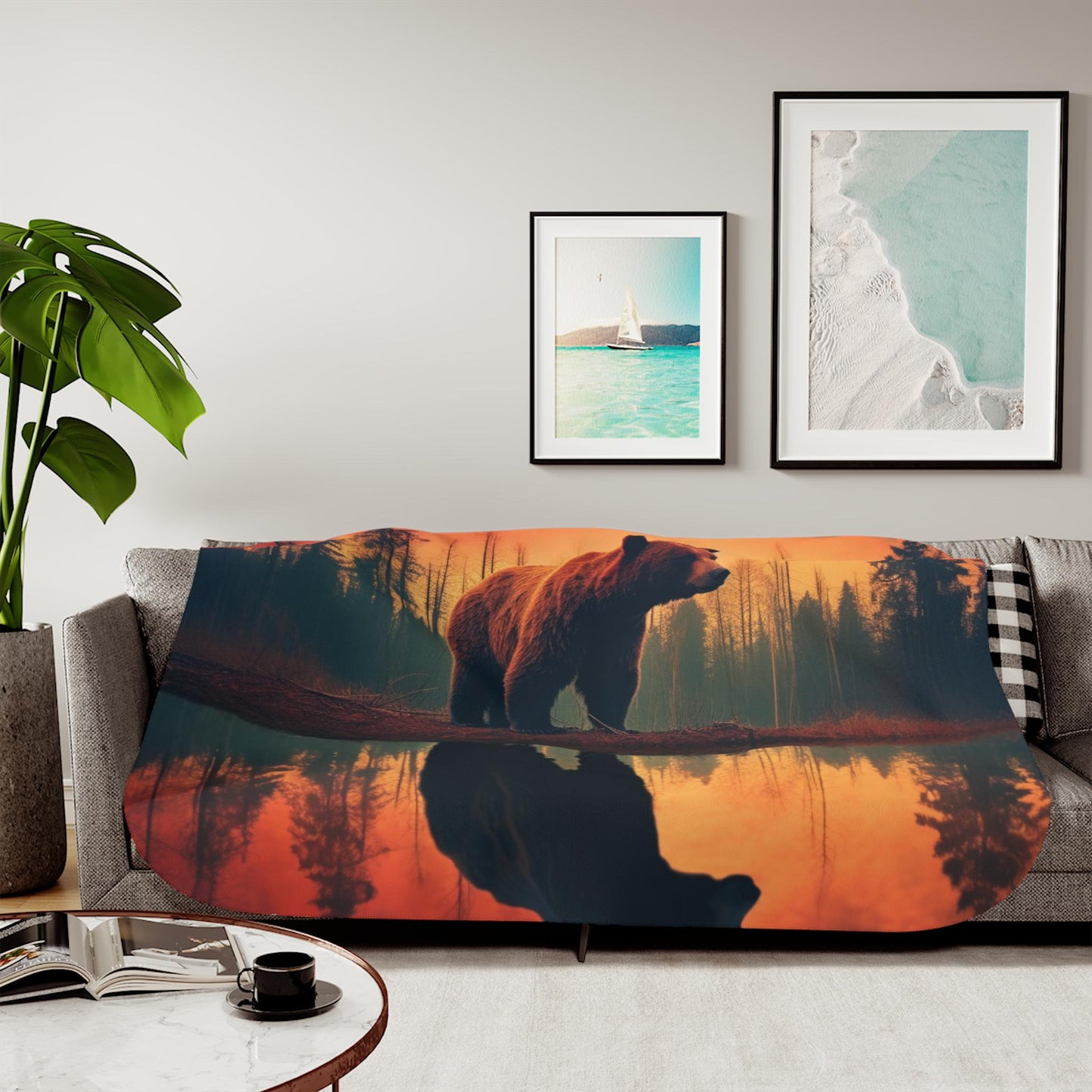 Sherpa Throw Blanket - Majestic Bear in the Woods - Soft Plush Throw Blanket-Jacobson Cottage