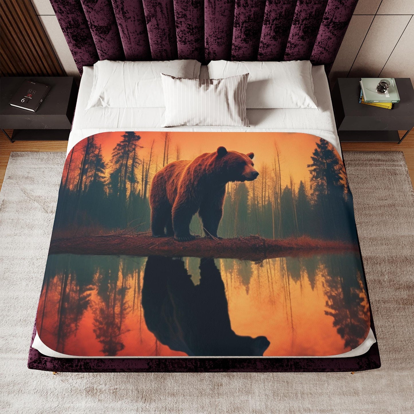 Sherpa Throw Blanket - Majestic Bear in the Woods - Soft Plush Throw Blanket-Jacobson Cottage