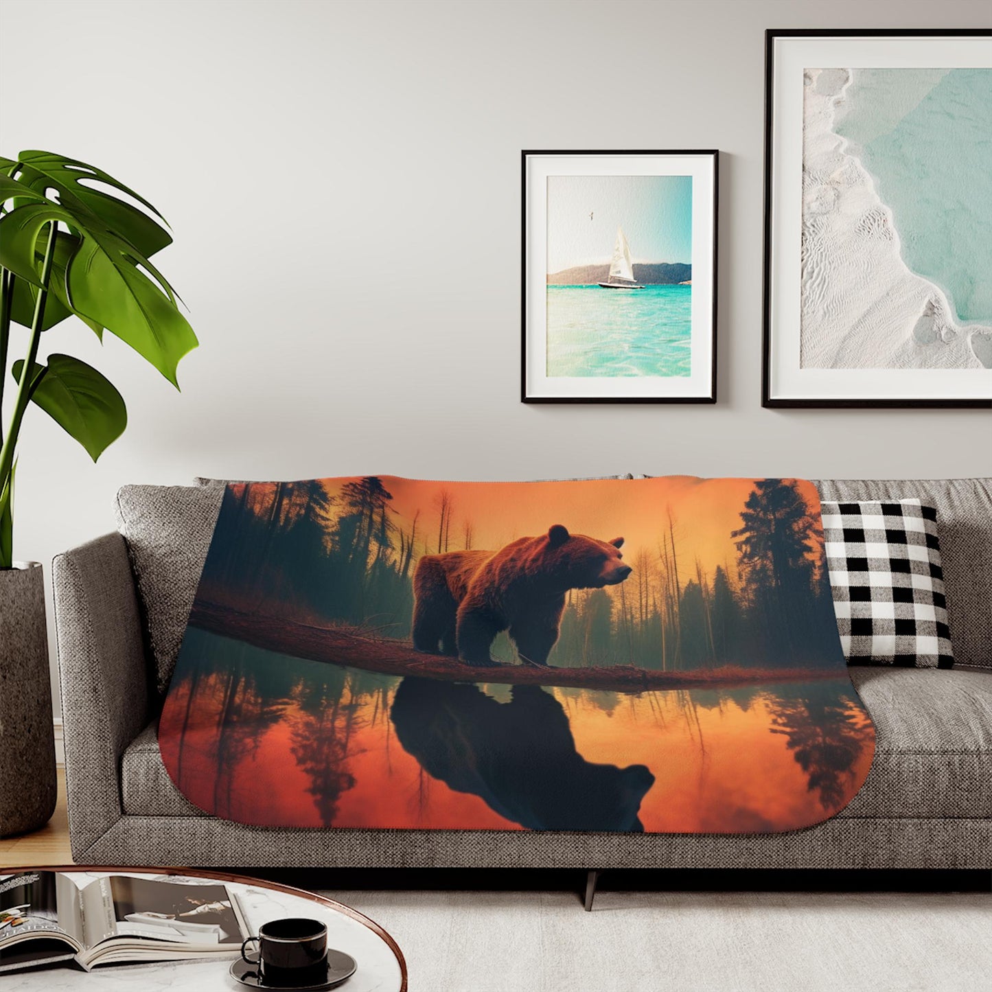Sherpa Throw Blanket - Majestic Bear in the Woods - Soft Plush Throw Blanket-Jacobson Cottage