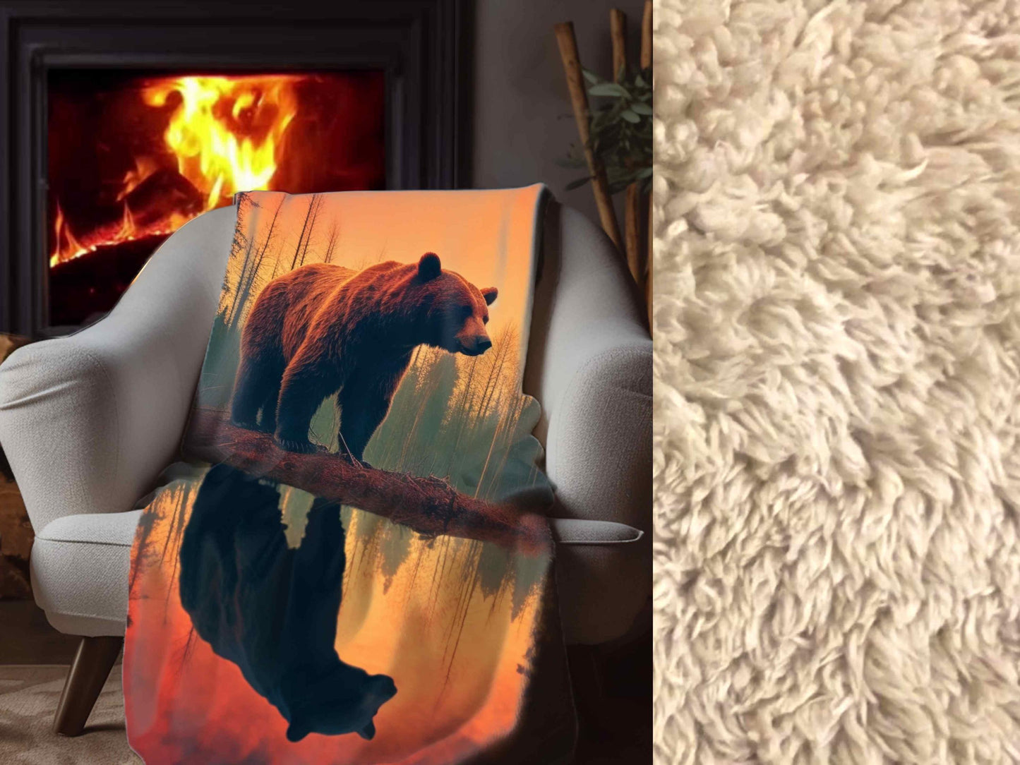 Sherpa Throw Blanket - Majestic Bear in the Woods - Soft Plush Throw Blanket-Jacobson Cottage