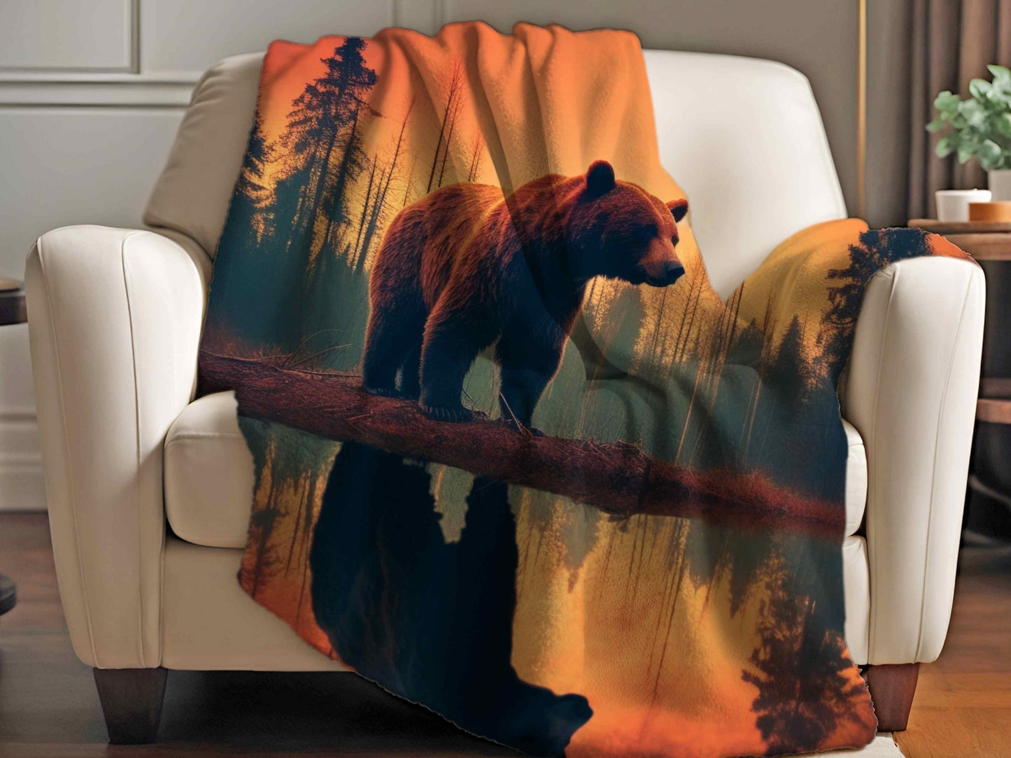 Sherpa Throw Blanket - Majestic Bear in the Woods - Soft Plush Throw Blanket-Jacobson Cottage