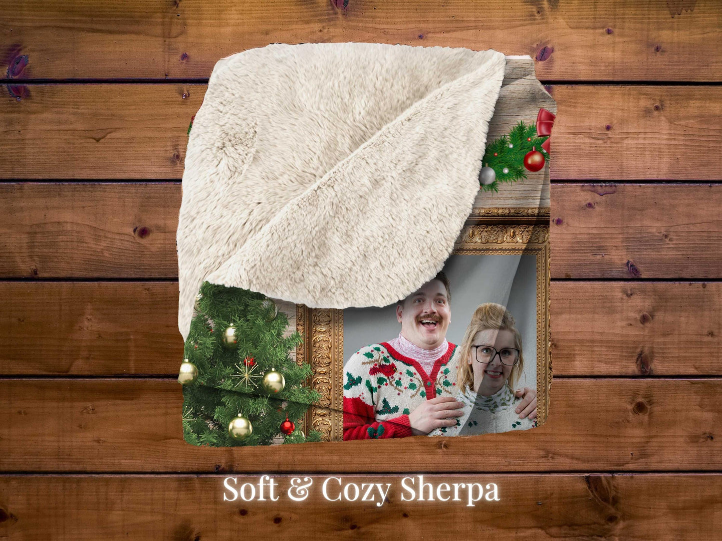 Sherpa Throw Blanket - Custom Christmas Photo Design with Tree and Fireplace - Soft Plush Throw Blanket-Jacobson Cottage