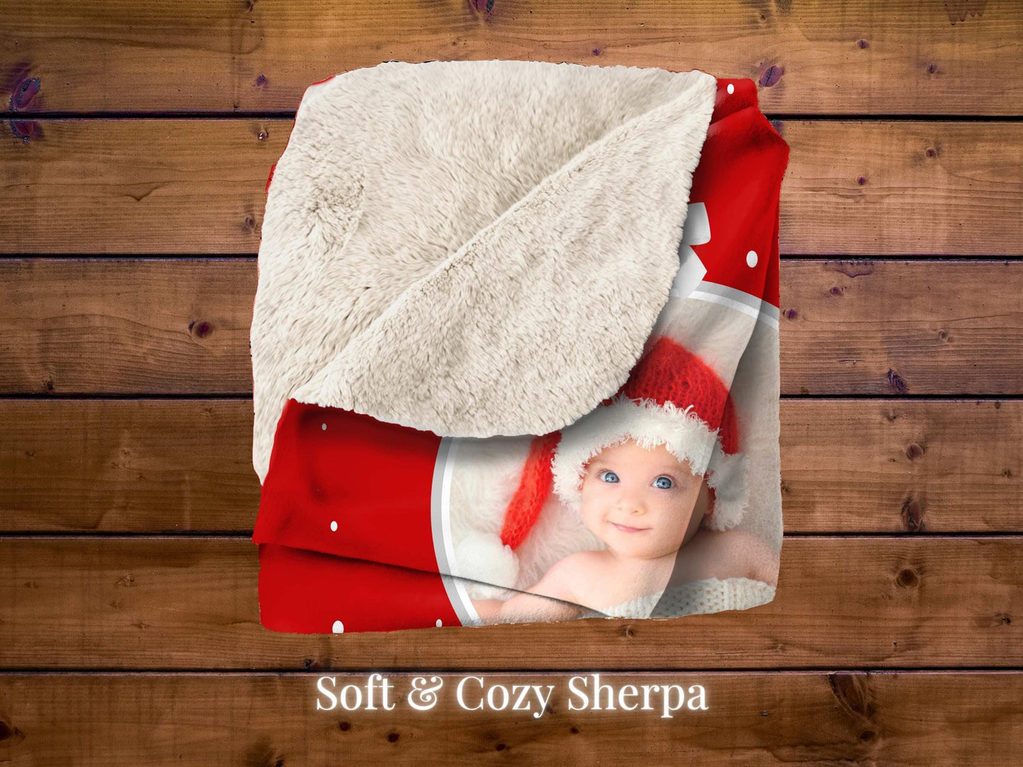 Sherpa Throw Blanket - Custom Baby's First Christmas Design with Ornament, Photo, Name and Year - Soft Plush Throw Blanket-Jacobson Cottage