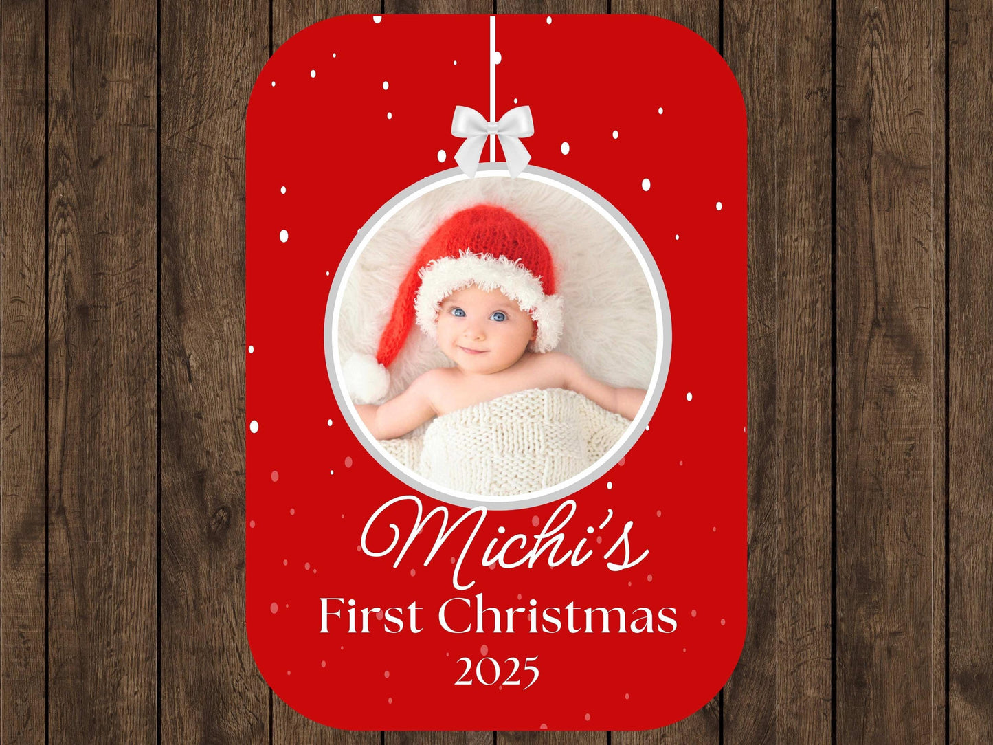 Sherpa Throw Blanket - Custom Baby's First Christmas Design with Ornament, Photo, Name and Year - Soft Plush Throw Blanket-Jacobson Cottage