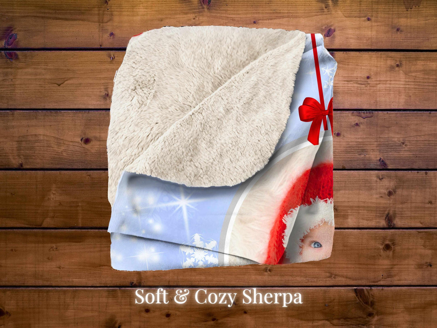 Sherpa Throw Blanket - Custom Baby's First Christmas Design with Ornament, Photo, Name and Year- Soft Plush Throw Blanket-Jacobson Cottage