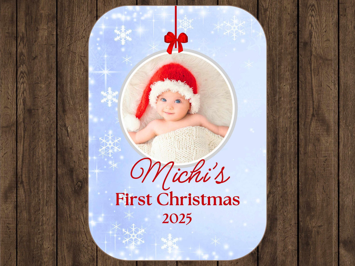 Sherpa Throw Blanket - Custom Baby's First Christmas Design with Ornament, Photo, Name and Year- Soft Plush Throw Blanket-Jacobson Cottage