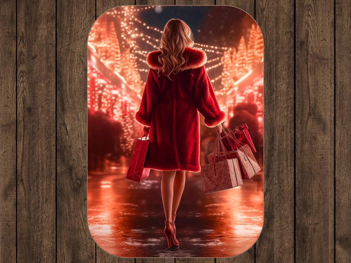 Sherpa Throw Blanket - Woman Christmas Shopping in Red Coat Design - Soft Plush Throw Blanket-Jacobson Cottage