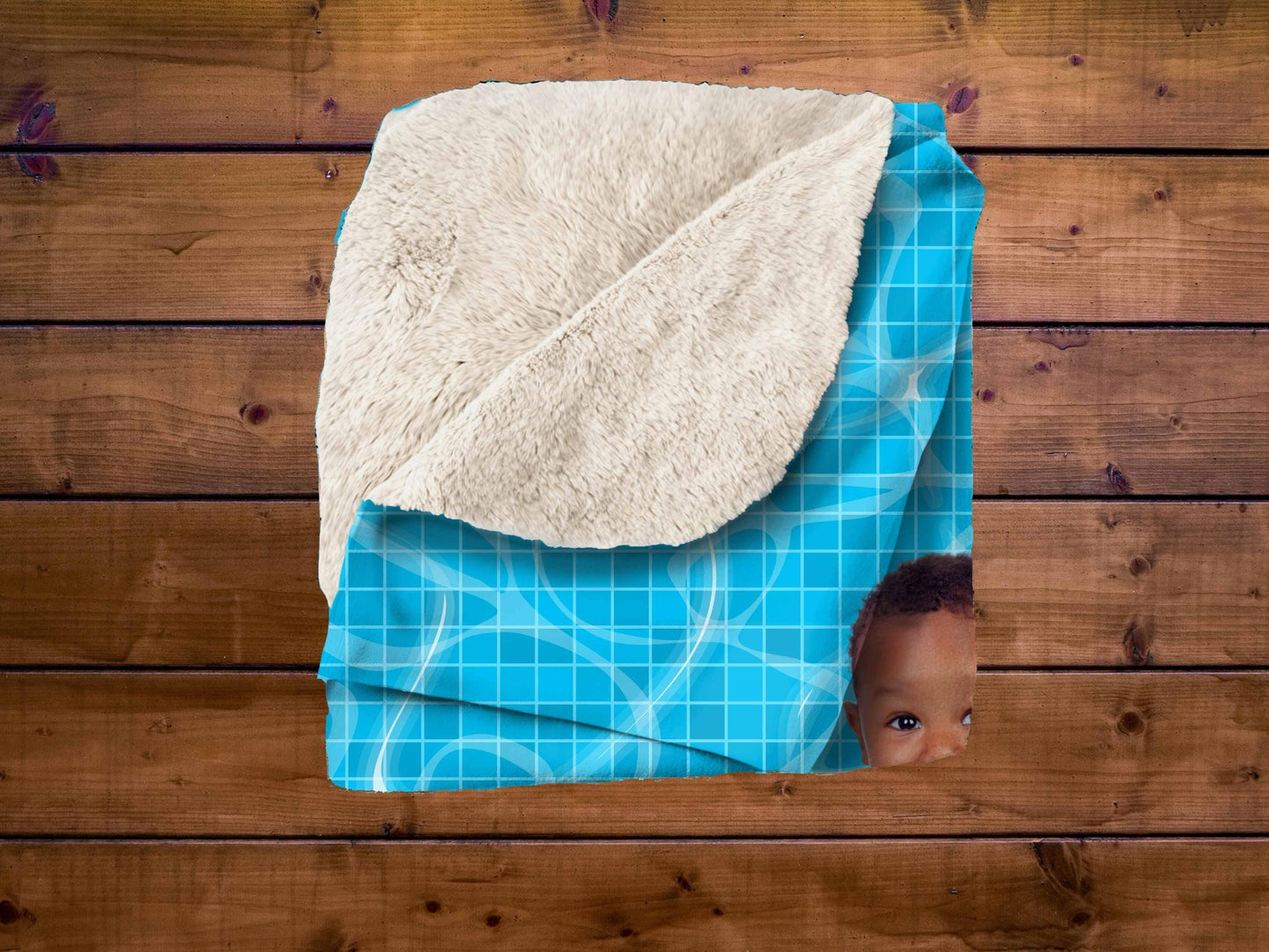 Sherpa Throw Blanket - Custom Baby Face on Baby on Pool Float caricature Tropical Summer Design - Soft Plush Throw Blanket-Jacobson Cottage