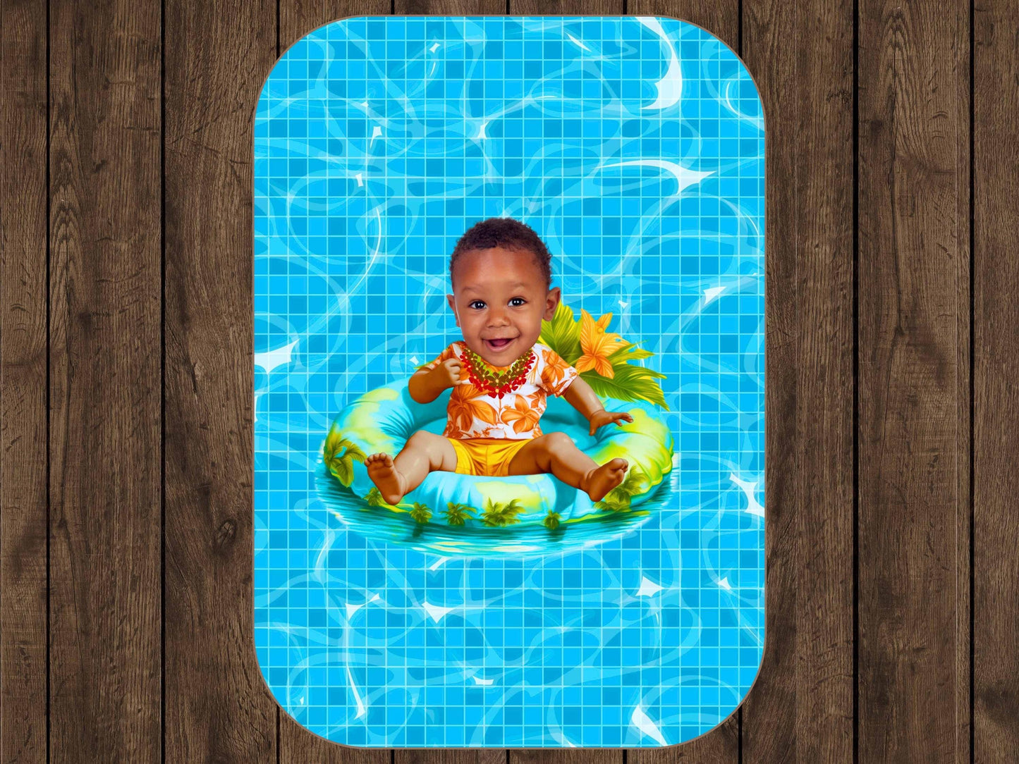 Sherpa Throw Blanket - Custom Baby Face on Baby on Pool Float caricature Tropical Summer Design - Soft Plush Throw Blanket-Jacobson Cottage